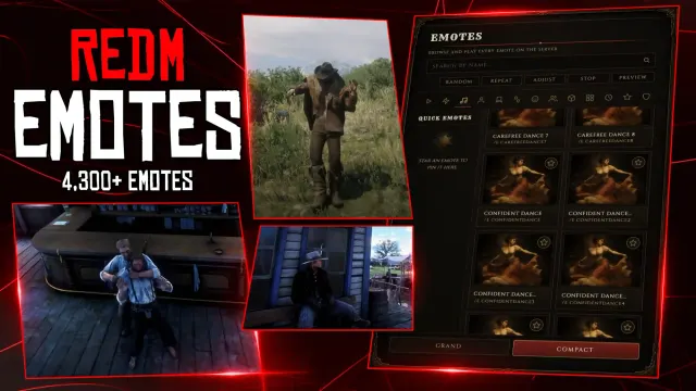 RedM Emote Script | 4,300+ Emotes, Live Preview, Chair Sitting, Prop & Shared Emotes, 3D Gizmo
